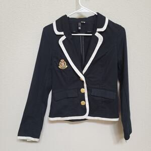 H&M Divided Womens Blazer Size XS READ Black Blazer Jacket Gold Buttons Preppy